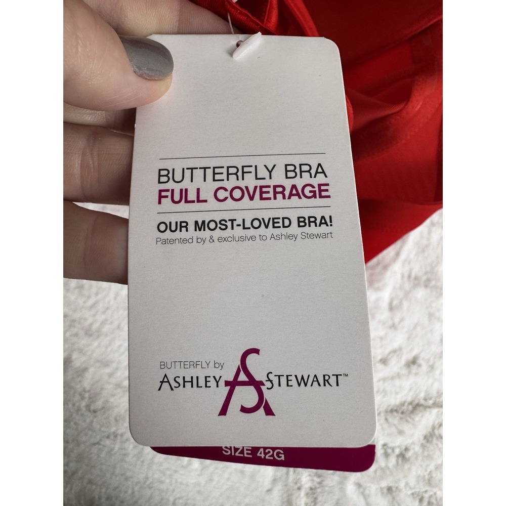 New Ashley Stewart Butterfly Bra Red Smooth Cup Full Coverage Size 42G 42 G‎ - Picture 9 of 11